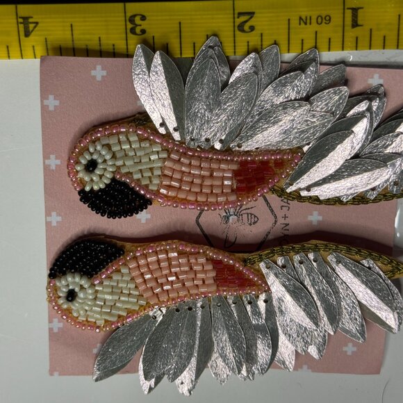 Jardin + Jane Parrot Earrings Beaded Statement Birds NEW - Picture 3 of 5